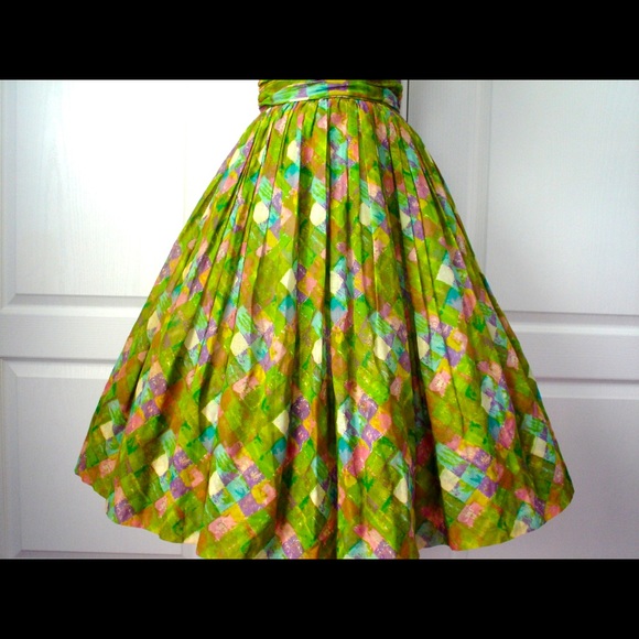 Vintage GREEN+Purple Surplice Bust Dance Dress XS - Picture 5 of 11